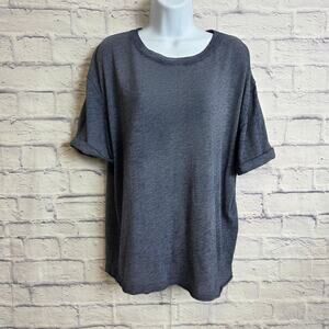We The Free Womens Large Heathered Navy Tee Shirt Rolled Sleeve